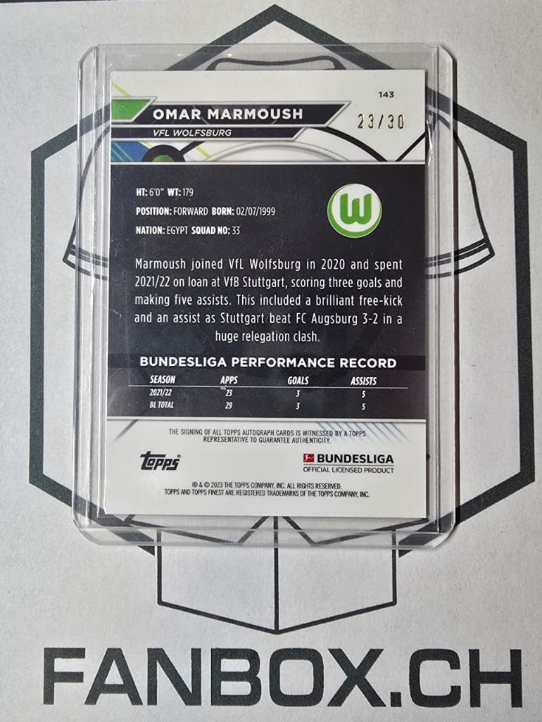 Topps Finest Bundesliga 22/23 Omar Marmoush /30 AUTOGRAPH